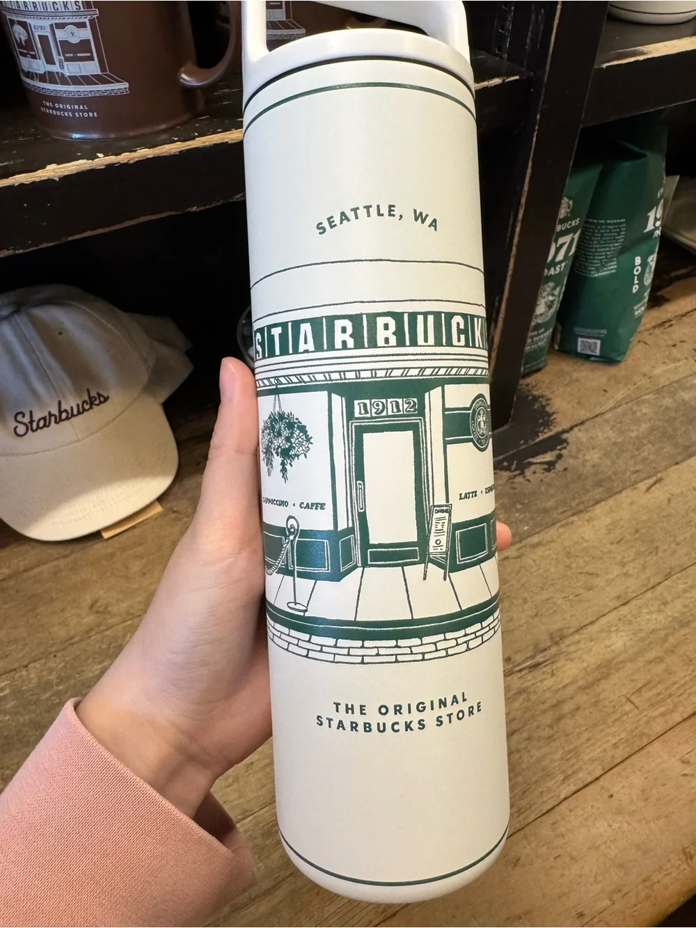 First Starbucks Green and White Original Store Tumbler with Handle